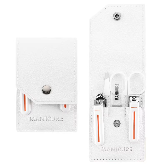 White leather case, stainless steel 5-piece manicure set TM-013CB